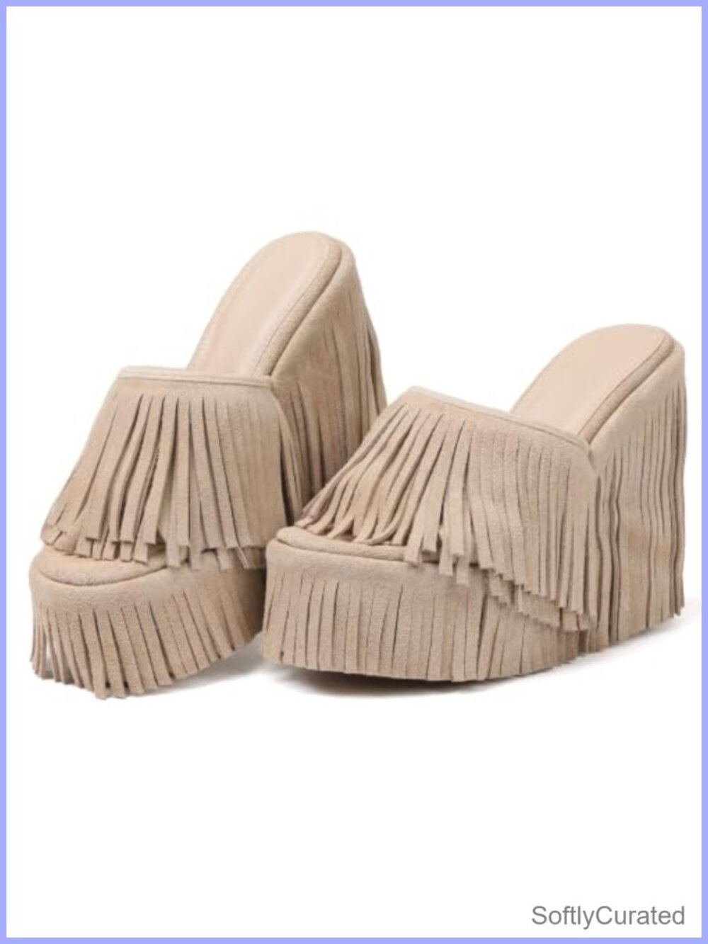 Fringe Platform Wedge Sandals Suede Tassel Boho Slip On